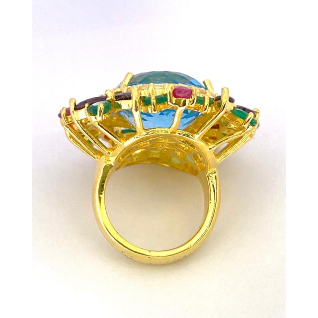 Bochic "Orient" Vintage Ruby, Garnet & Emerald Ring Set In 18 K Gold & Silver For Sale - Image 4 of 18