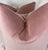 Custom pair of 22” pillows covered in a pink slipper colored velvet. These pillows have tapered corners to prevent dog...