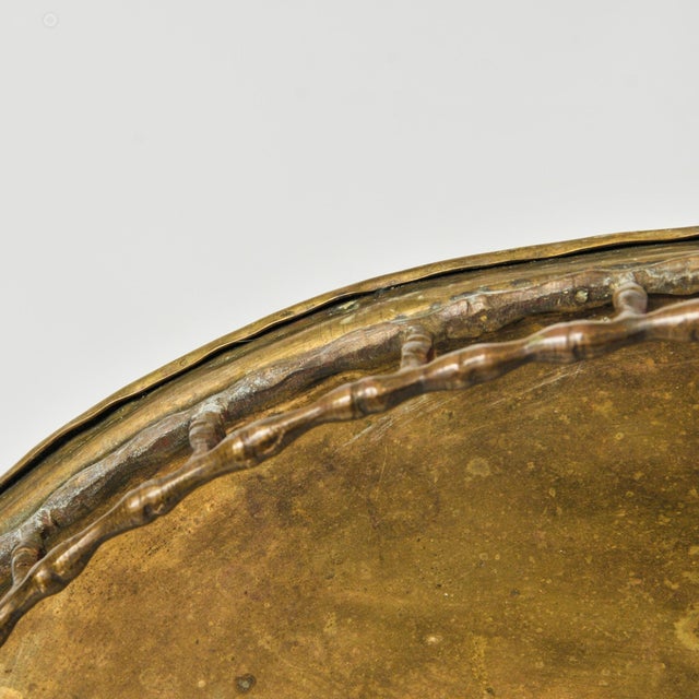 Large Vintage Brass Oval Bamboo Tray With Handles Decorative Serving Tray For Sale - Image 11 of 11