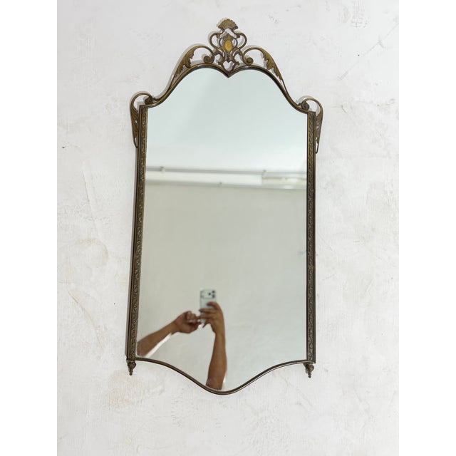 Vintage Brass Wall Mirror, Italy, 1940 For Sale - Image 10 of 13