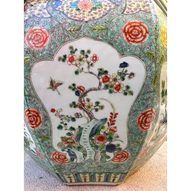 Antique Chinese Famille Verte Porcelain Jardiniere, Qing Dynasty, 18th Century For Sale - Image 4 of 12