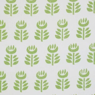 Schumacher Rosenborg Hand Print Fabric in Green For Sale