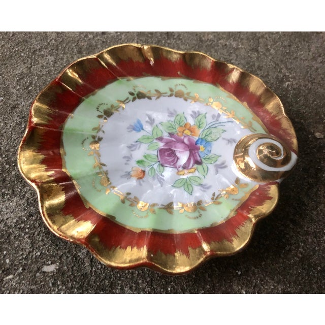 Hand Painted Gilt Floral Scalloped Shell Porcelain Trinket Dish For Sale In Charleston - Image 6 of 10