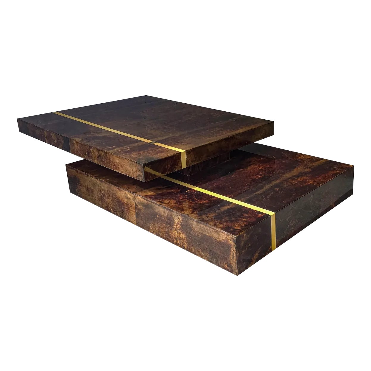 Lacquered Brown Goatskin Expanding Coffee Table by Aldo Tura