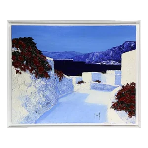 1980s Greek Island Landscape Oil Painting by Patrick Reault