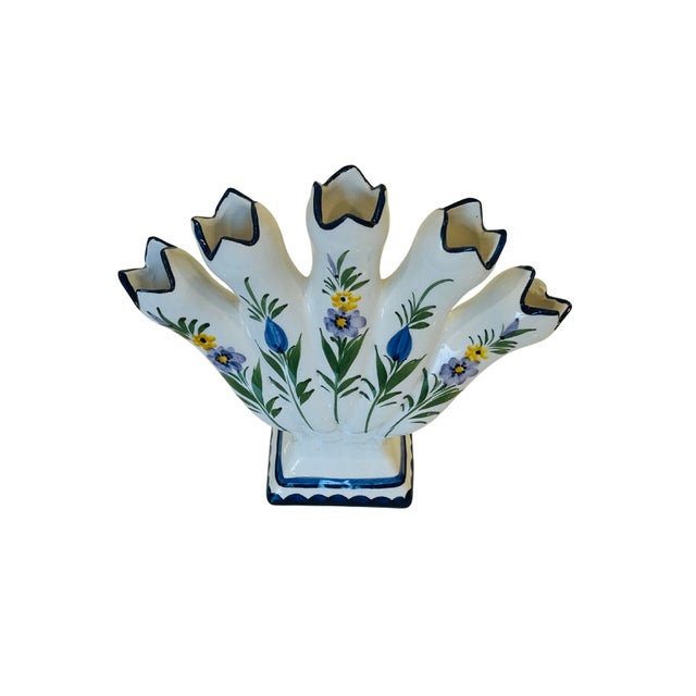 Vintage Portuguese Vase Hand-Painted Tulipiere For Sale - Image 6 of 9