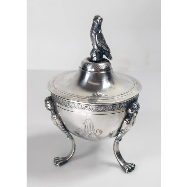 Neoclassical 19th Century German Hanau 900 Silver Bowl With Figures and Eagle Finial For Sale - Image 3 of 18