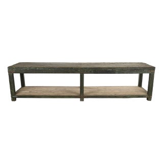 Large Teak Worktable with Green Patina For Sale