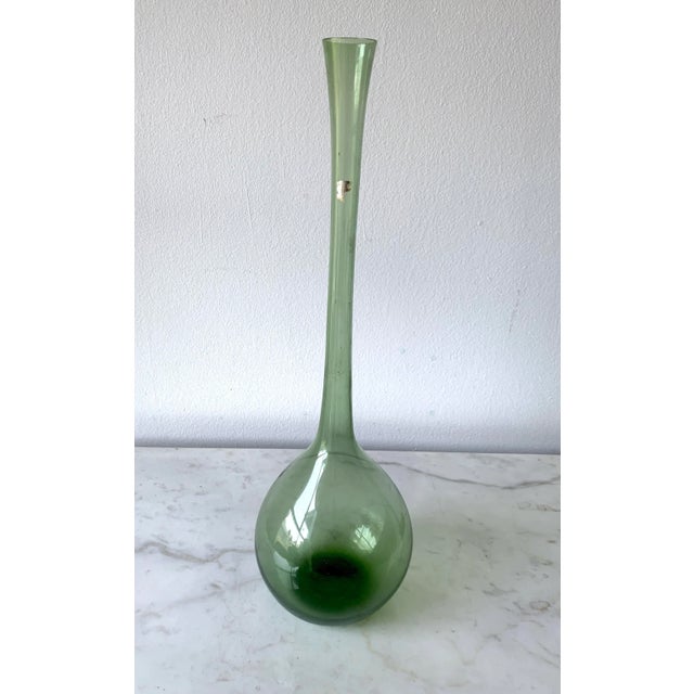 1950s Tall Arthur Percy for Gullaskruf Sweden Smokey Green Glass Vase For Sale - Image 9 of 9
