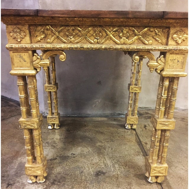Chinese Chippendale Style Gold Leaf Side Table | Chairish