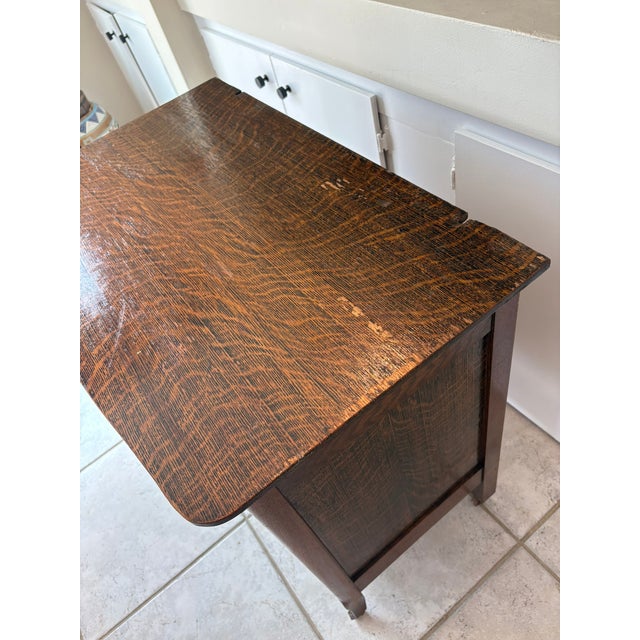 Late 19th Century Grandmillennial Antique Tiger Oak Wood Cabinet Dresser W/ Removable Towel Bar For Sale - Image 5 of 13
