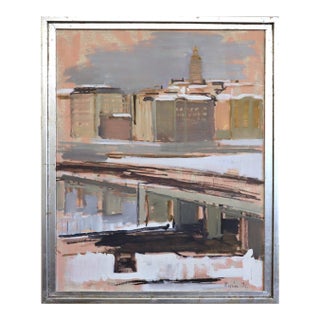 1971 Modernist 'City Forms' Swedish Expressive Urban Cityscape Oil Painting, Framed For Sale