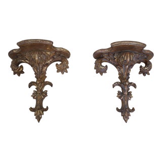 Pair French Style Ornately Carved Wall Shelves For Sale