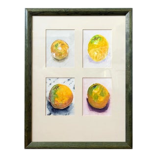 1980's Framed Series of 4 Watercolor Paintings of Lemons For Sale