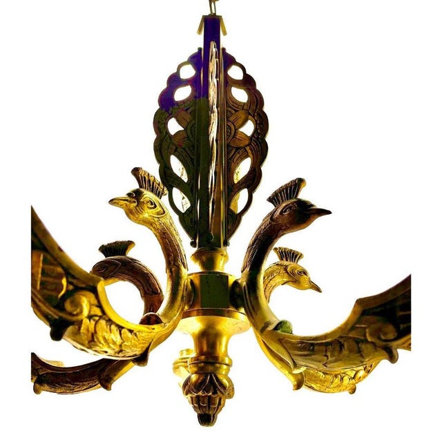 Art Deco Bronze Chandelier Details with 5 Glass Shades, 1930s For Sale - Image 17 of 18