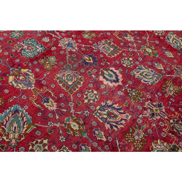 1960s 1960s Vintage Floral Tabriz Persian Wool Rug in Red For Sale - Image 5 of 7