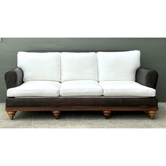Vintage Woven Rattan Roll Arm Sofa For Sale - Image 9 of 12