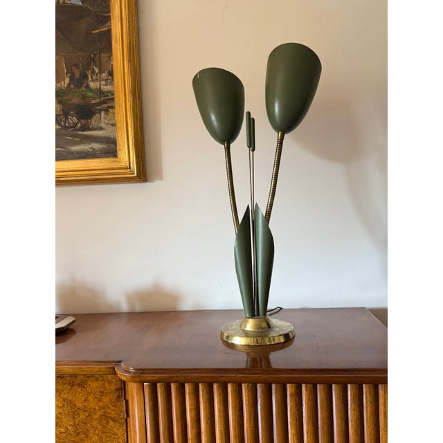Mid-Century Modern Green Lily Shaped Two Lights Lamp, Italy, 1950 For Sale - Image 6 of 8