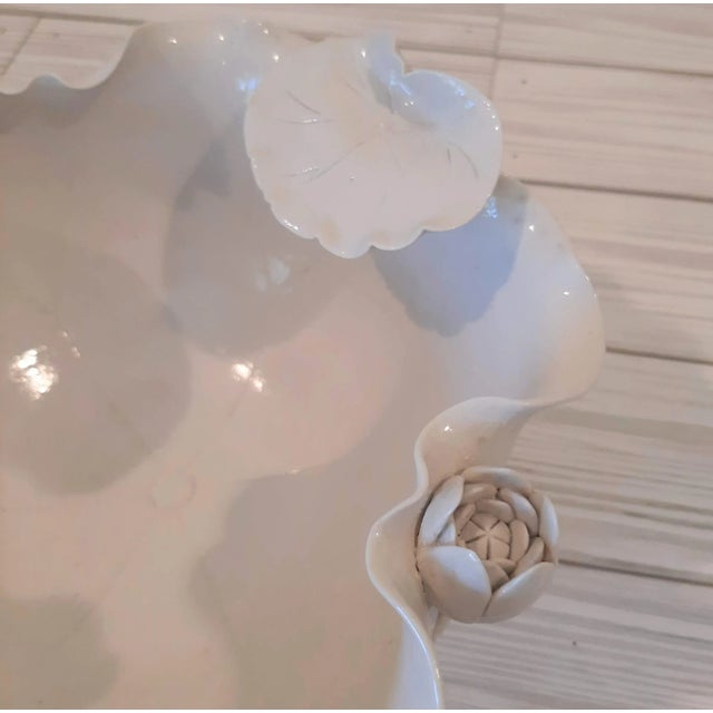 Ceramic China Blanc De Chine White Porcelain Dehua Lotus Lily Pad Bowl For Sale - Image 7 of 11