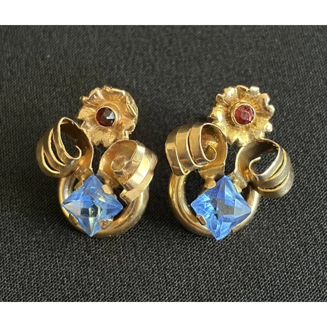 Vintage Art Deco Gold Stud Earrings with Garnet Gemstone Perfect for a variety of occasions such as engagements, weddings,...