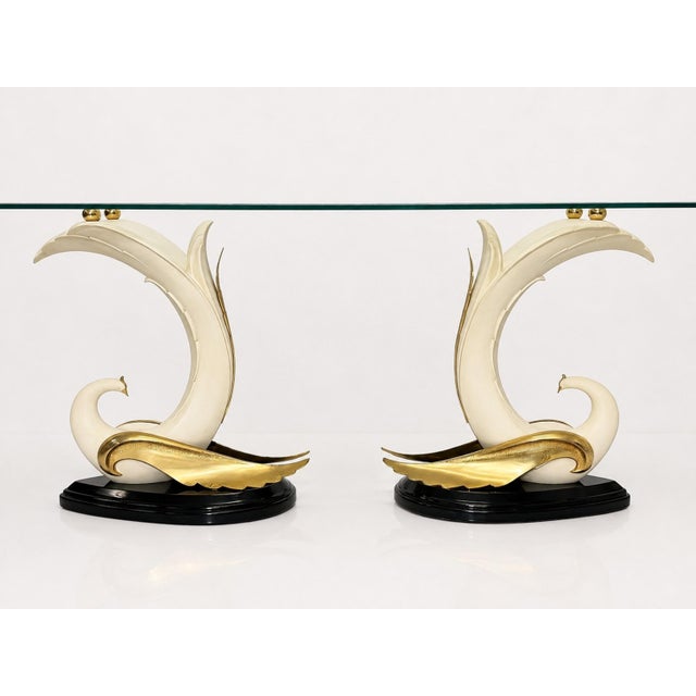 Hollywood Regency 1980s San Sen, Brass & Glass Swan Console Table for Art House Jofral Spain, Labeled For Sale - Image 3 of 18