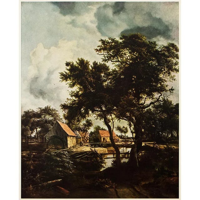 Army Green 1954 After Meindert Hobbema "The Watermill", Vintage Full-Color Print For Sale - Image 8 of 8