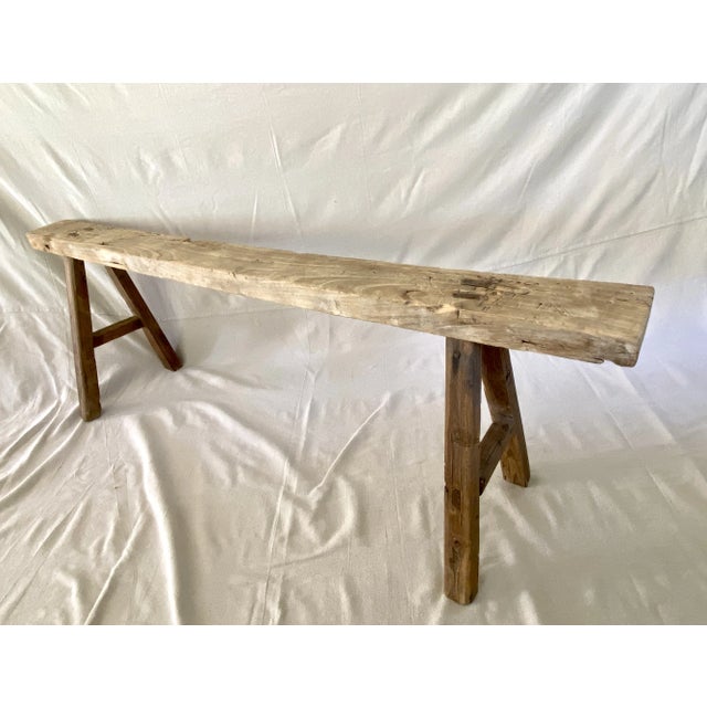 Rustic Elm Wood Skinny Bench For Sale In Los Angeles - Image 6 of 9