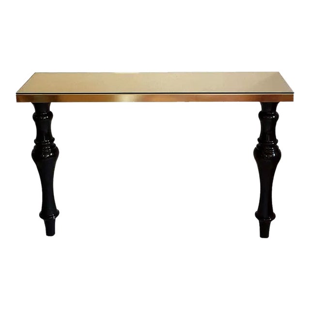 Mid Century Modern Marble & Brass Console Table Italy 1980s For Sale