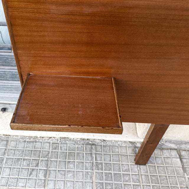 Minimalist, essential 1970s double bed headboard with bedside shelves. Can be anchored to the wall, eliminating the need...