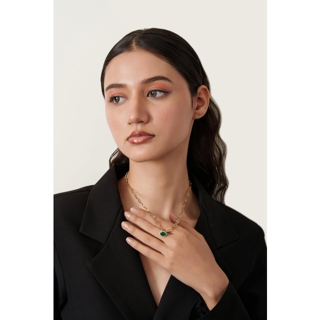 1.99ct Emerald Diamond Necklace With Modern Paperclip Chain in 14k Gold For Sale - Image 11 of 15