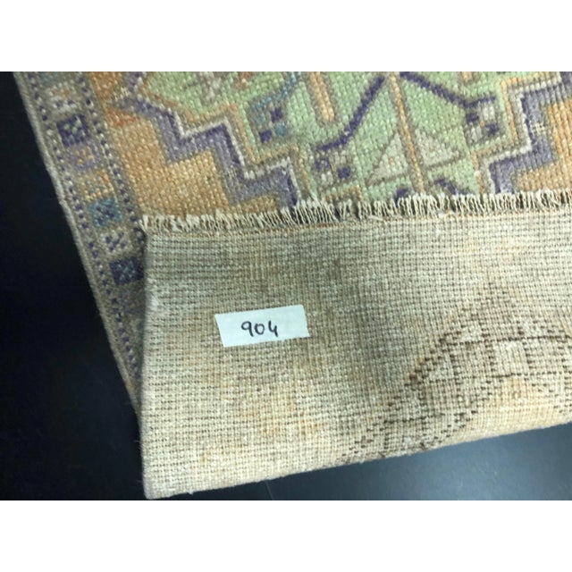 1960s Vintage Faded Turkish Handmade Wool Orange and Blue Small Rug For Sale - Image 5 of 6