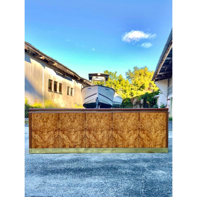 Credenza or Sideboard in Maple Root Burl + Brass Inlay | Late 20th Century in the Style of Stanley Jay Friedman for Brueton For Sale In Tampa - Image 6 of 12
