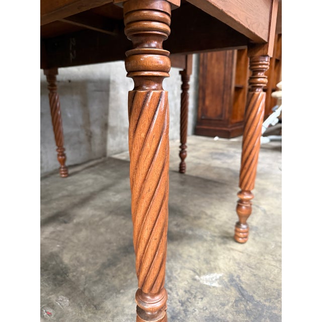 Wood Antique American Sheraton Cherry Drop Leaf Dining Table Rope Twist Legs 1830s For Sale - Image 7 of 11