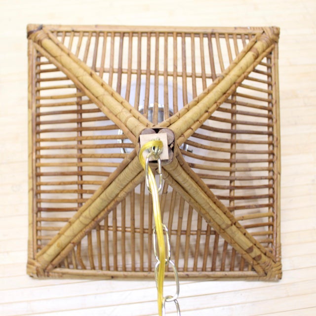 Large Vintage Boho Chic Bamboo Swag Lamp - Square With Glass Orb For Sale - Image 4 of 5