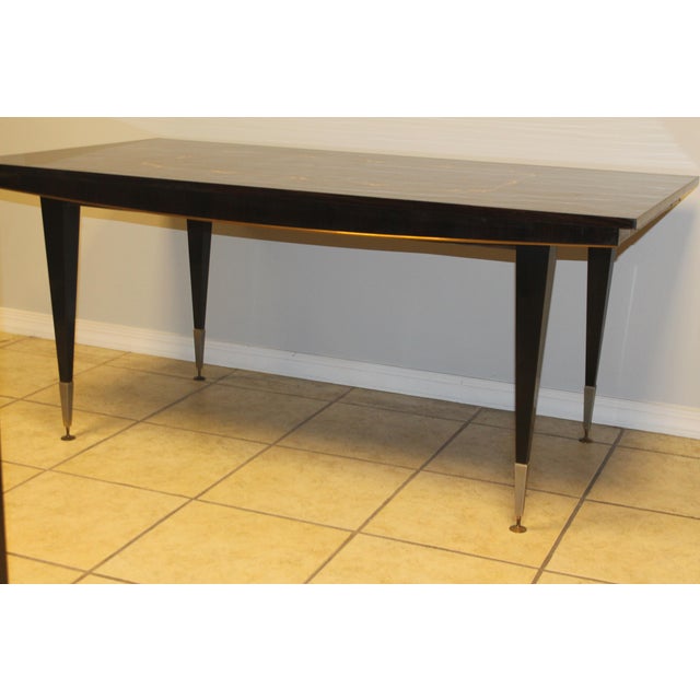 1960s 1960's French Art Deco Style Exotic Macassar Ebony Dining Table Exotic Inlay For Sale - Image 5 of 10
