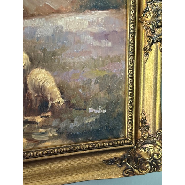 Beige Framed Dutch Oil on Canvas "Sheep in the Field", Late 19th Century For Sale - Image 8 of 8