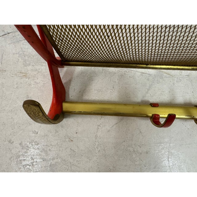 Vintage Brass and Red Lacquer Coat Rack, 1950s For Sale - Image 3 of 10
