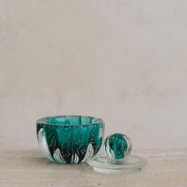 3-Piece Italian Murano Bullicante Glass Vanity Set, 1940s For Sale - Image 4 of 10