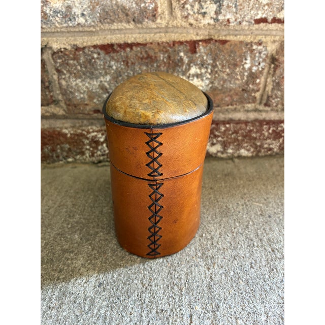 Vintage Leather Box With Stone Top For Sale In New York - Image 6 of 12