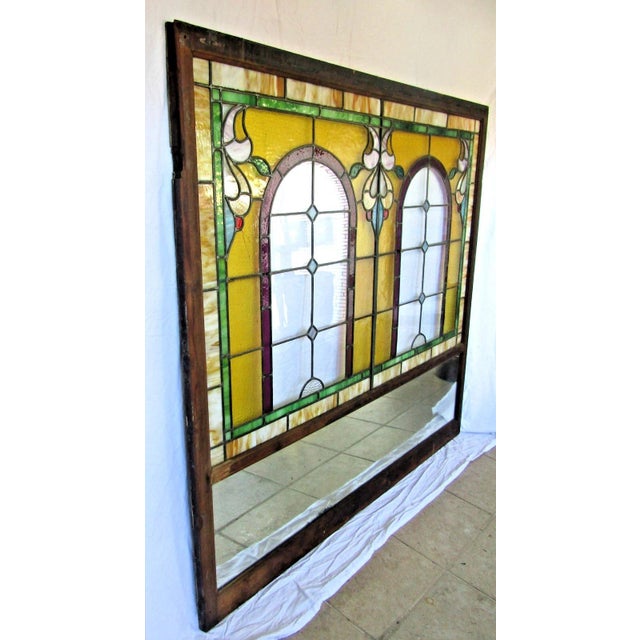 Art Deco 1880s Stained Glass Mirror Base Brooklyn Ice Cream Parlor Storefront Windows For Sale - Image 3 of 18