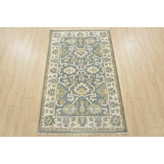 Traditional Oushak Rug 3'2'' X 5' Gray Wool Traditional Hand-Knotted Oriental Carpet For Sale - Image 3 of 12