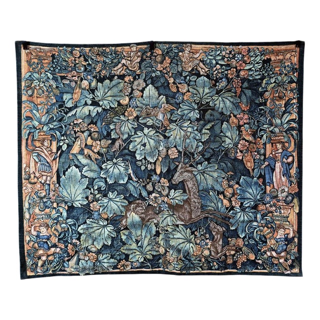 French Tapestry with Deer and Florals For Sale