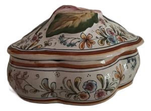 Vintage Ceramics Ancos Hand Painted Ceramic 2 Piece Covered Dish Portugal