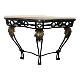 Attributed to Maitland-Smith French Louis XV Style Wrought Iron & Solid Marble Console Table For Sale