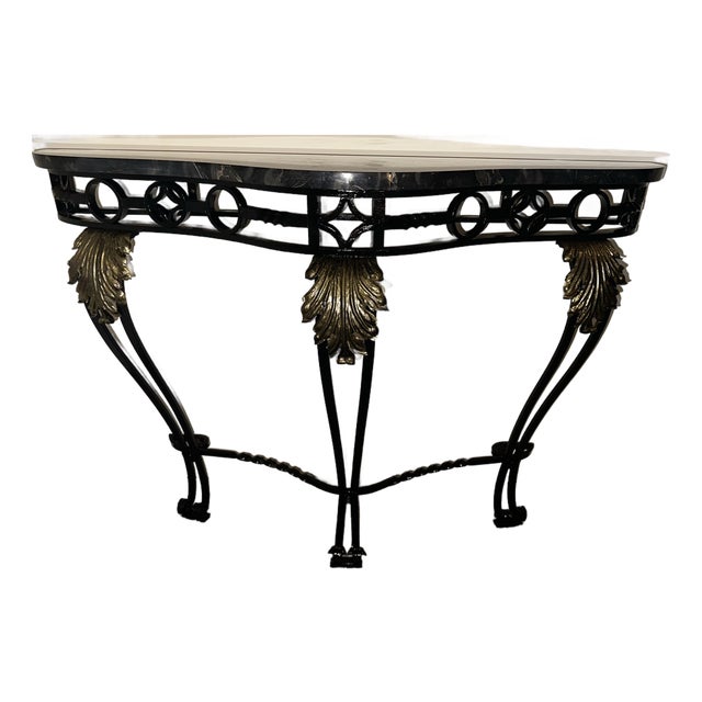 Attributed to Maitland-Smith French Louis XV Style Wrought Iron & Solid Marble Console Table For Sale