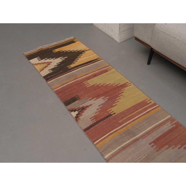 1970s 1970s Vintage Handmade Wool Cotton Brown Area Rug For Sale - Image 5 of 11