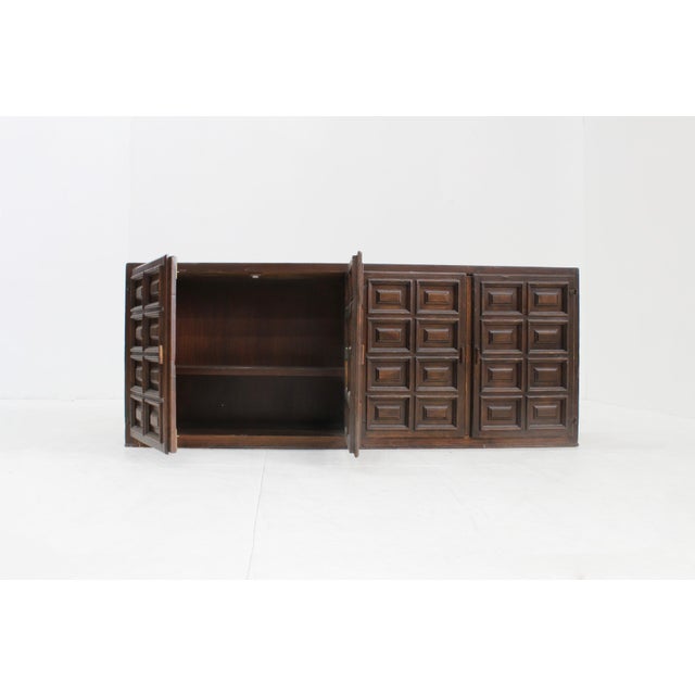 Brown Vintage Brutalist Spanish Credenza, 1970s For Sale - Image 8 of 11