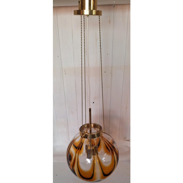Vintage Hanging Lamp with Brass Frame from Kaiser, 1970s For Sale - Image 4 of 12