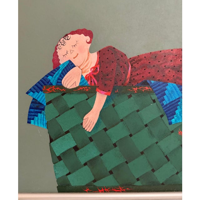 Red Harry Dunn, Whimsical Harry Dunn Painting Sleeping Girl Mid Century Americana Folk Art For Sale - Image 8 of 12