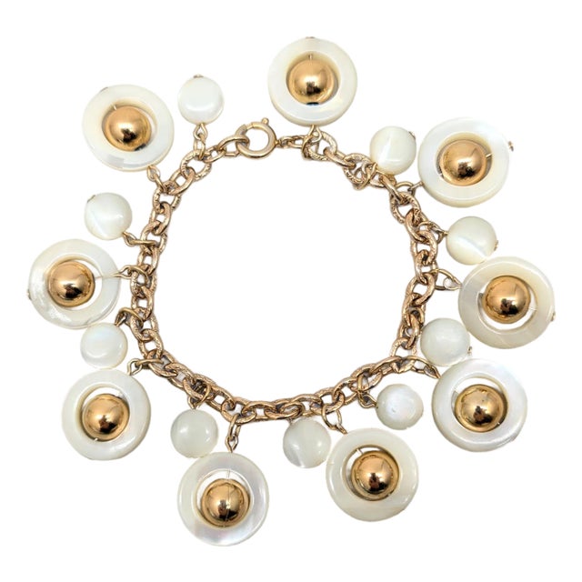 Vintage Napier Goldtone Mother-of-Pearl Charm Bracelet For Sale
